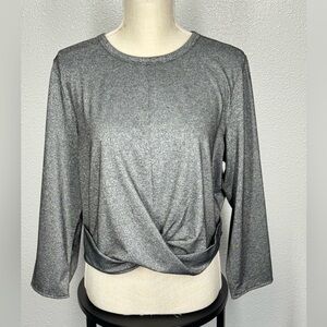 Skechers Metallic Silver Crop Semi Sheer Top 3/4 Sleeve XL